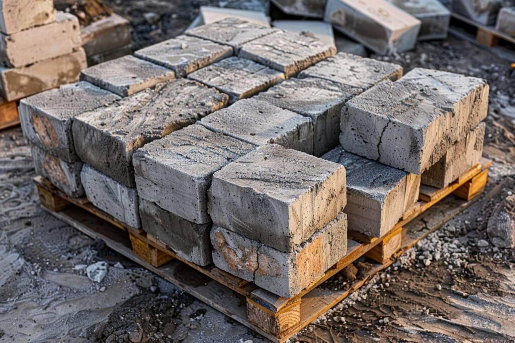 parpaing sur palette de chantier