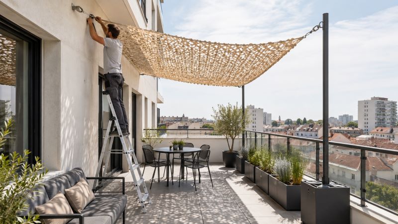 balcon avec filet ombrage